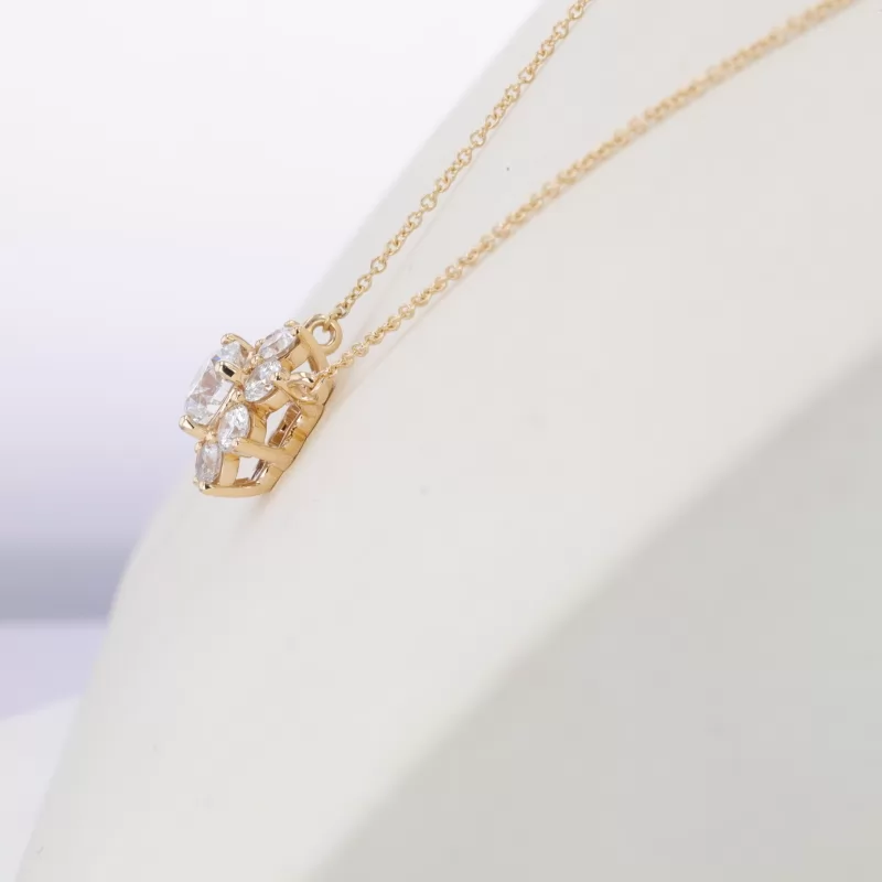 6.91mm Round Brilliant Cut Lab Grown Diamond Halo Set 9K Yellow Gold Diamond Pendant Necklace