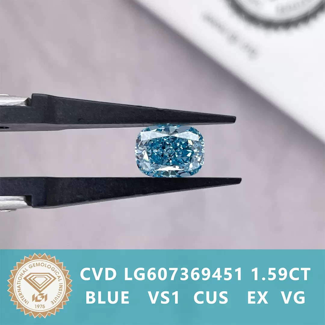 1.59ct Blue Color Cushion Cut Lab Grown Diamond