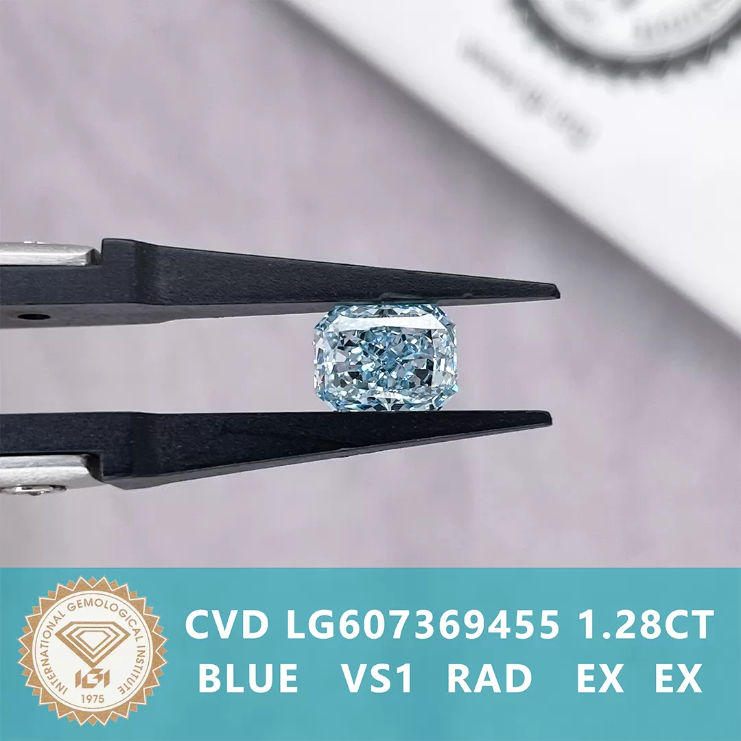 1.28ct Blue Color Radiant Cut Lab Grown Diamond