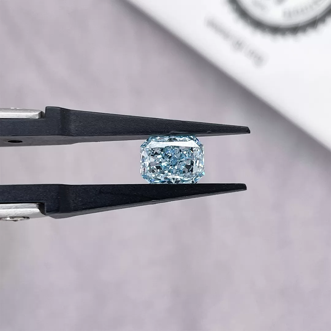 1.28ct Blue Color Radiant Cut Lab Grown Diamond