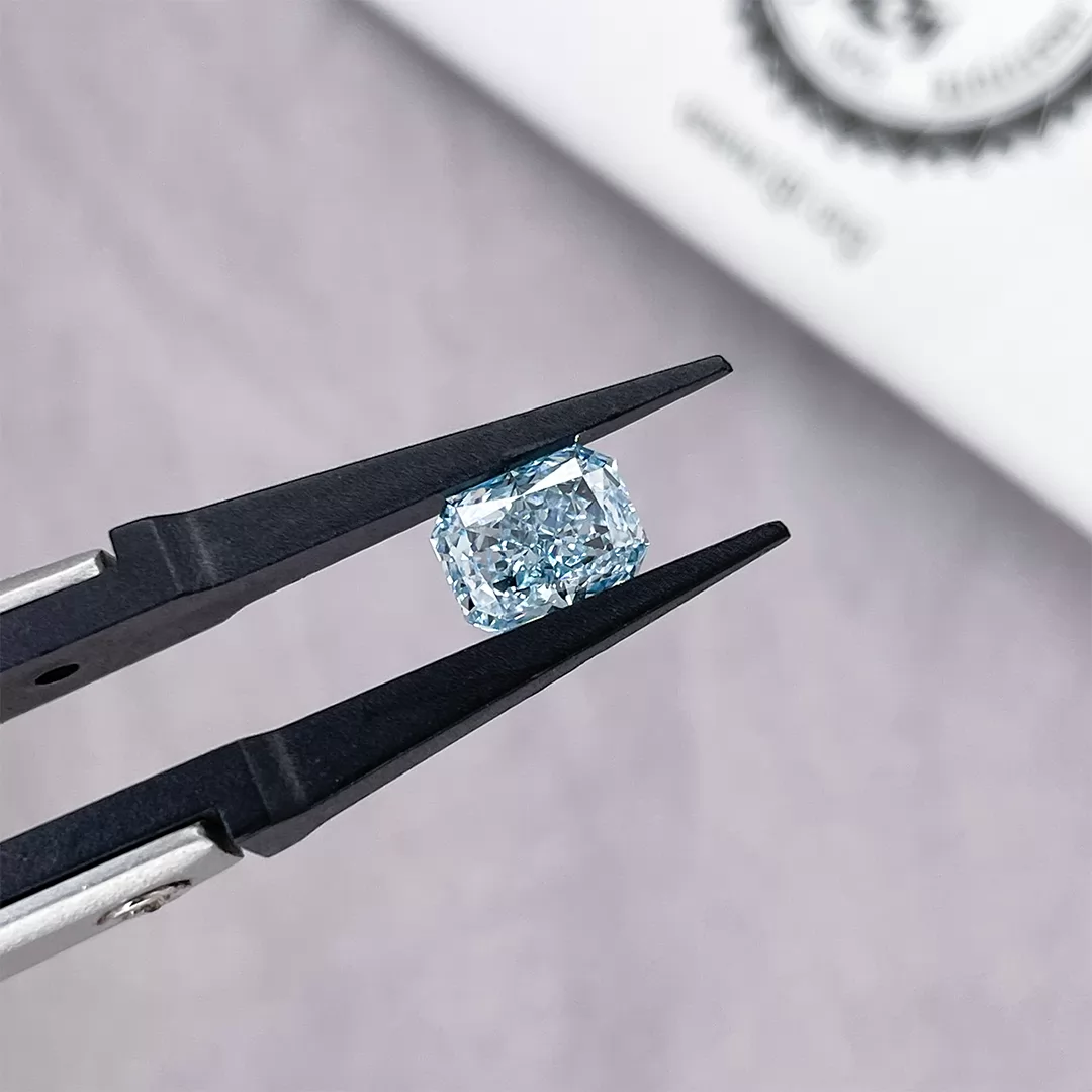 1.28ct Blue Color Radiant Cut Lab Grown Diamond