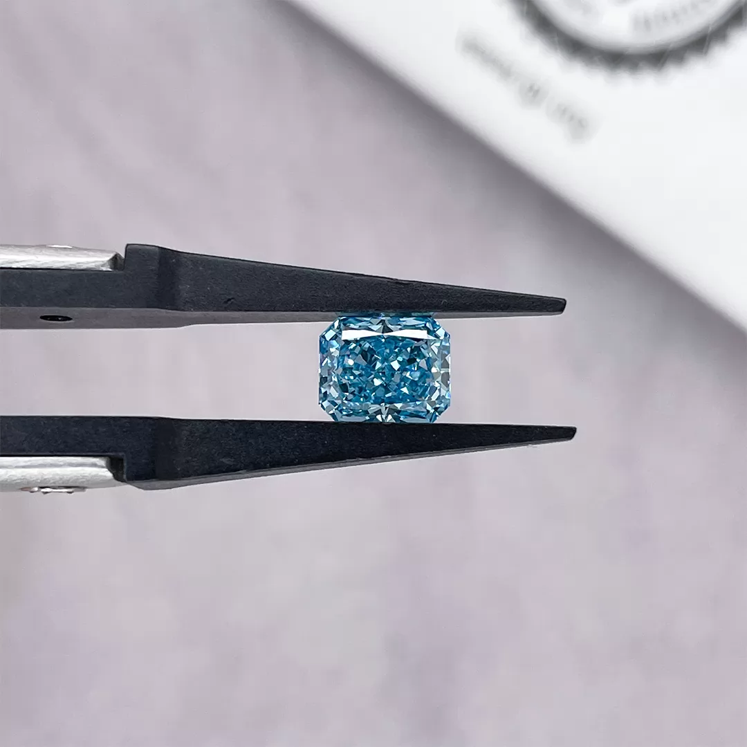 1.29ct Blue Color Radiant Cut Lab Grown Diamond