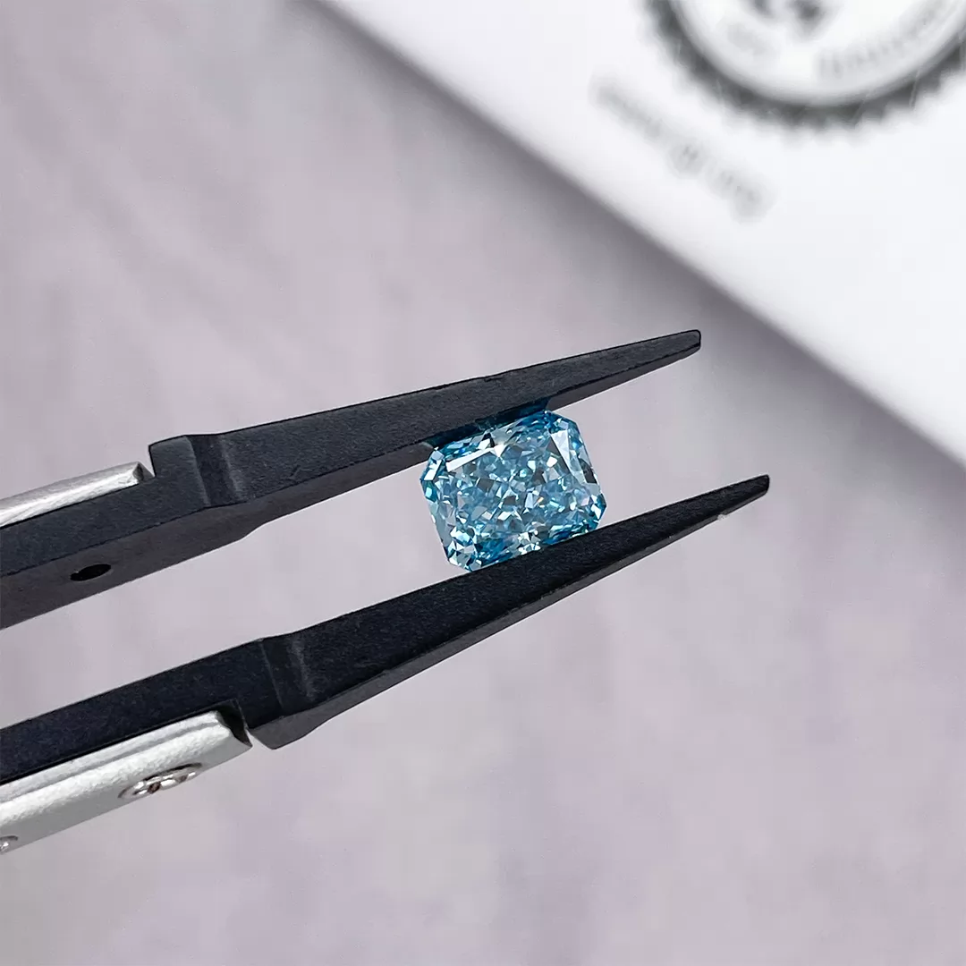 1.29ct Blue Color Radiant Cut Lab Grown Diamond