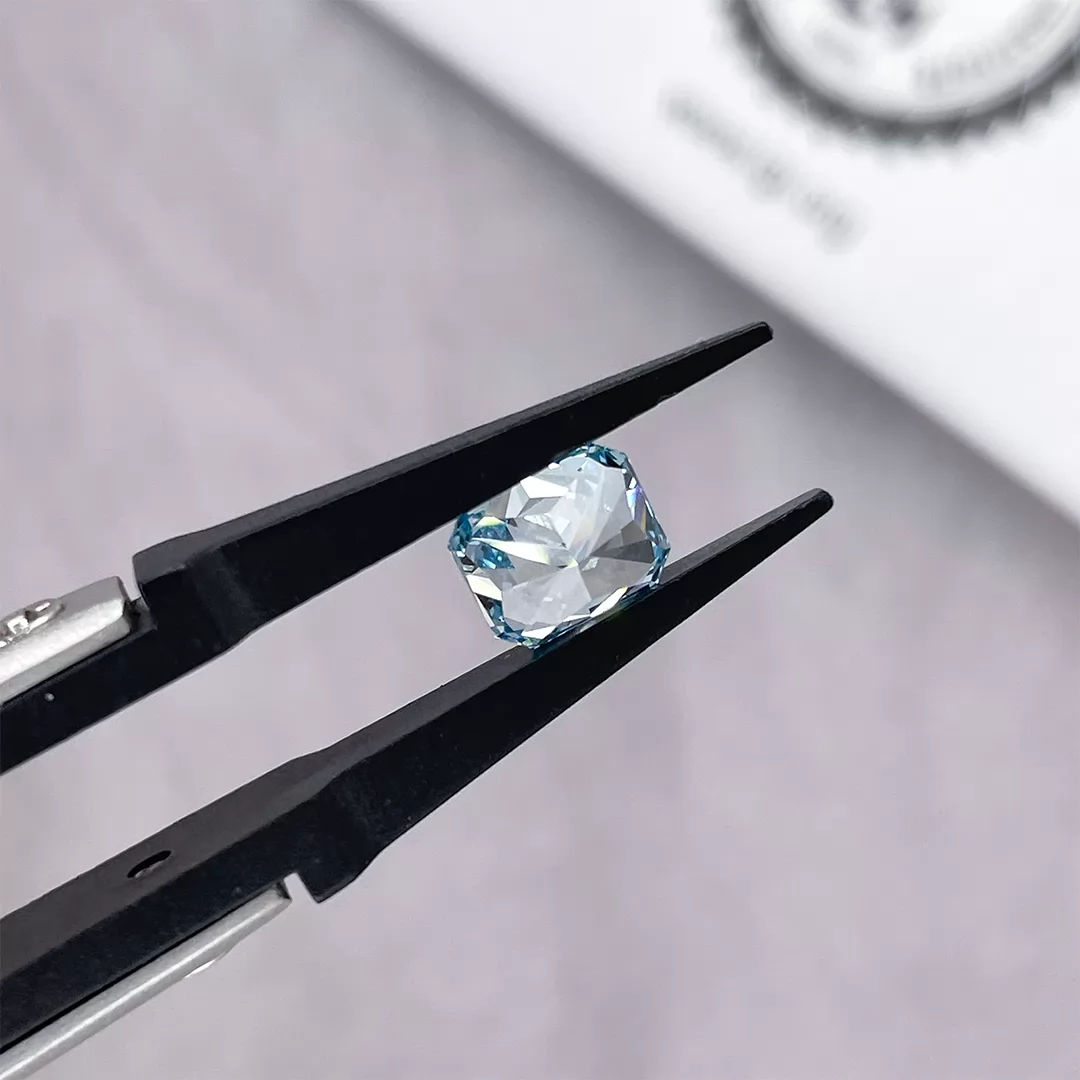 1.29ct Blue Color Radiant Cut Lab Grown Diamond