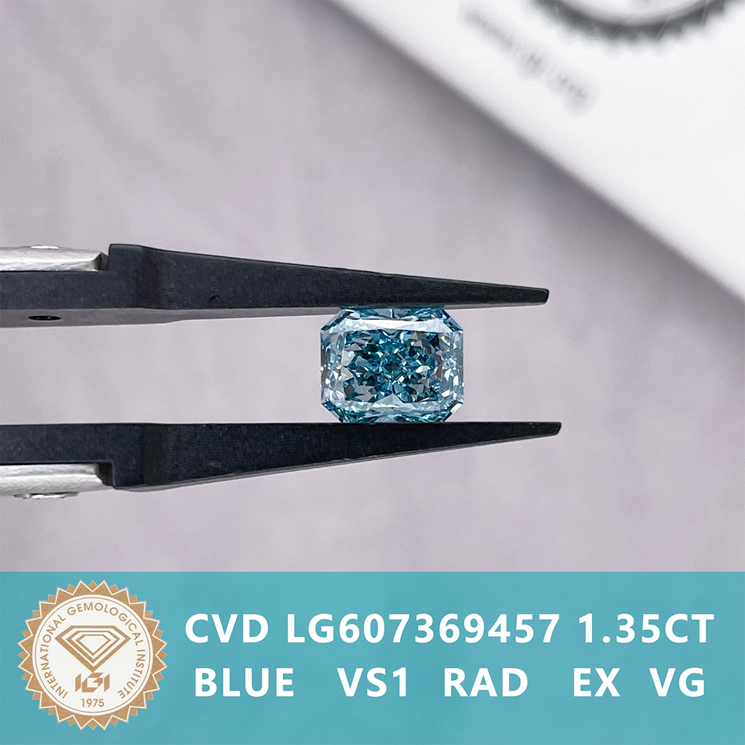 1.35ct Blue Color Radiant Cut Lab Grown Diamond