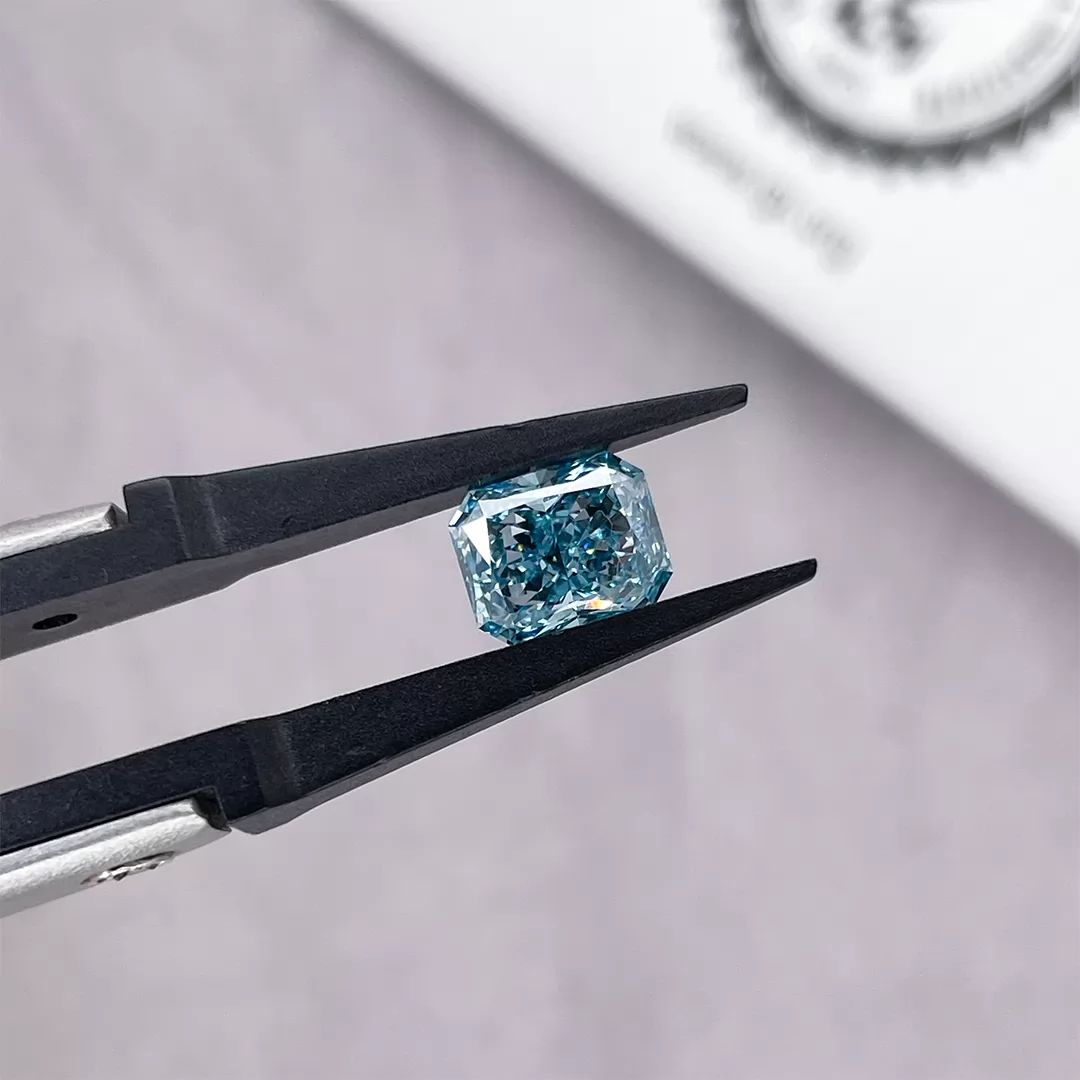 1.35ct Blue Color Radiant Cut Lab Grown Diamond