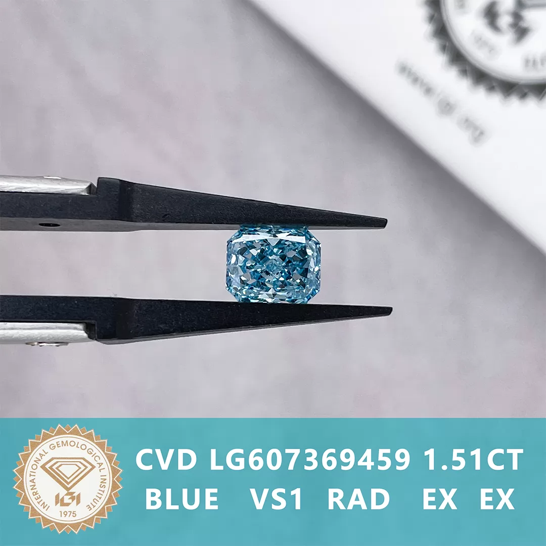 1.51ct Blue Color Radiant Cut Lab Grown Diamond