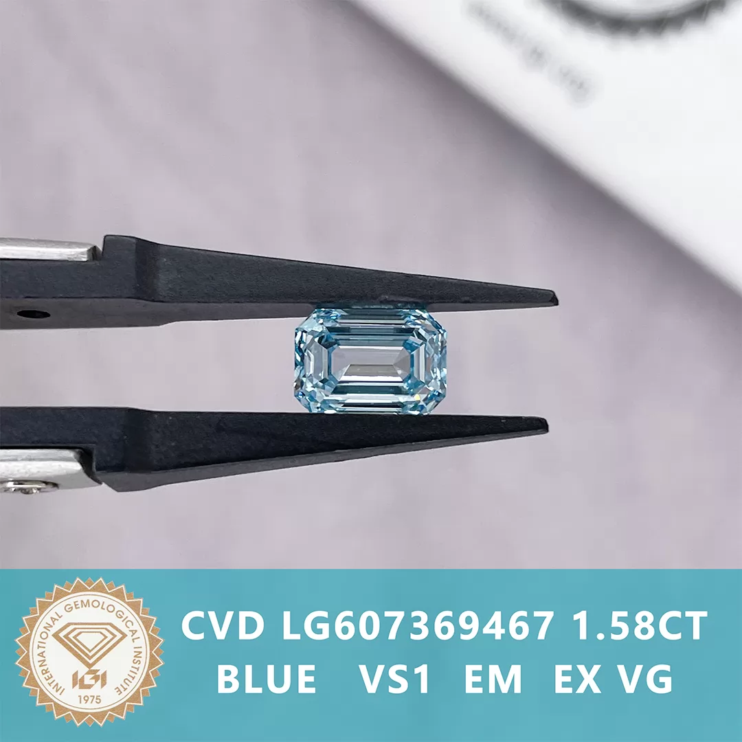 1.58ct Blue Color Octagon Emerald Cut Lab Grown Diamond