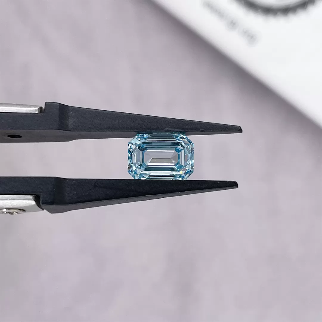 1.58ct Blue Color Octagon Emerald Cut Lab Grown Diamond