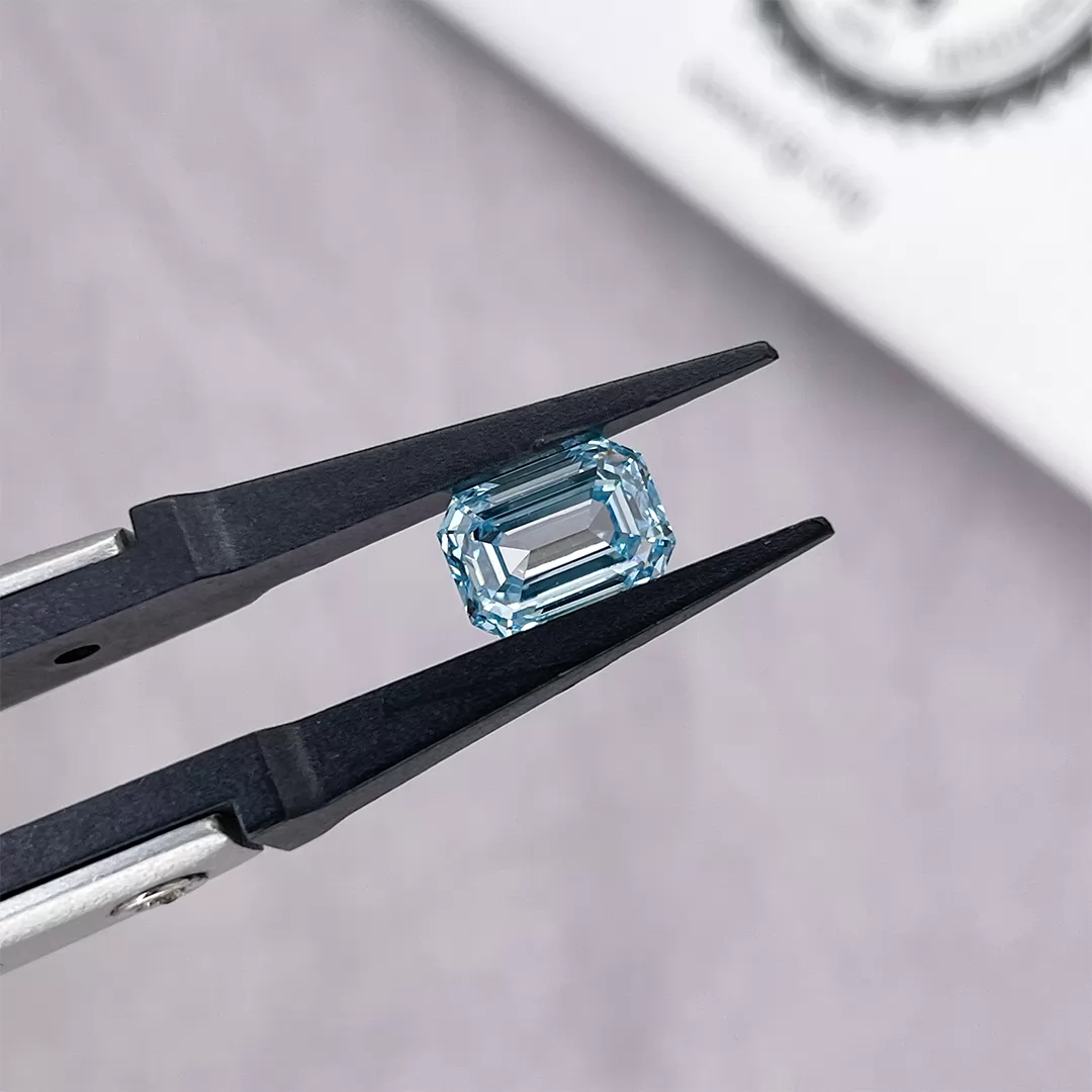 1.58ct Blue Color Octagon Emerald Cut Lab Grown Diamond