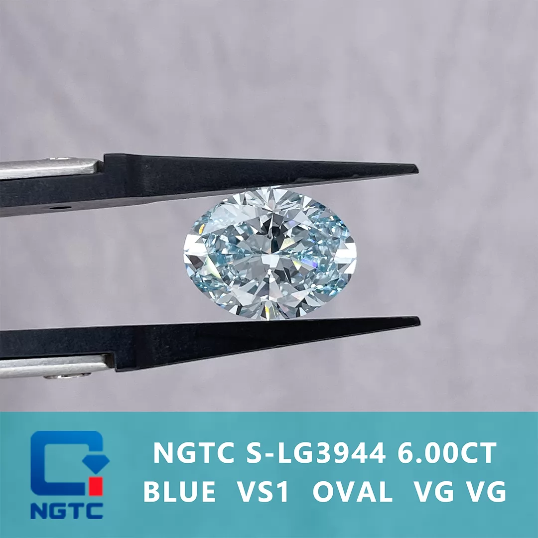 6.00ct Blue Color Oval Cut Lab Grown Diamond