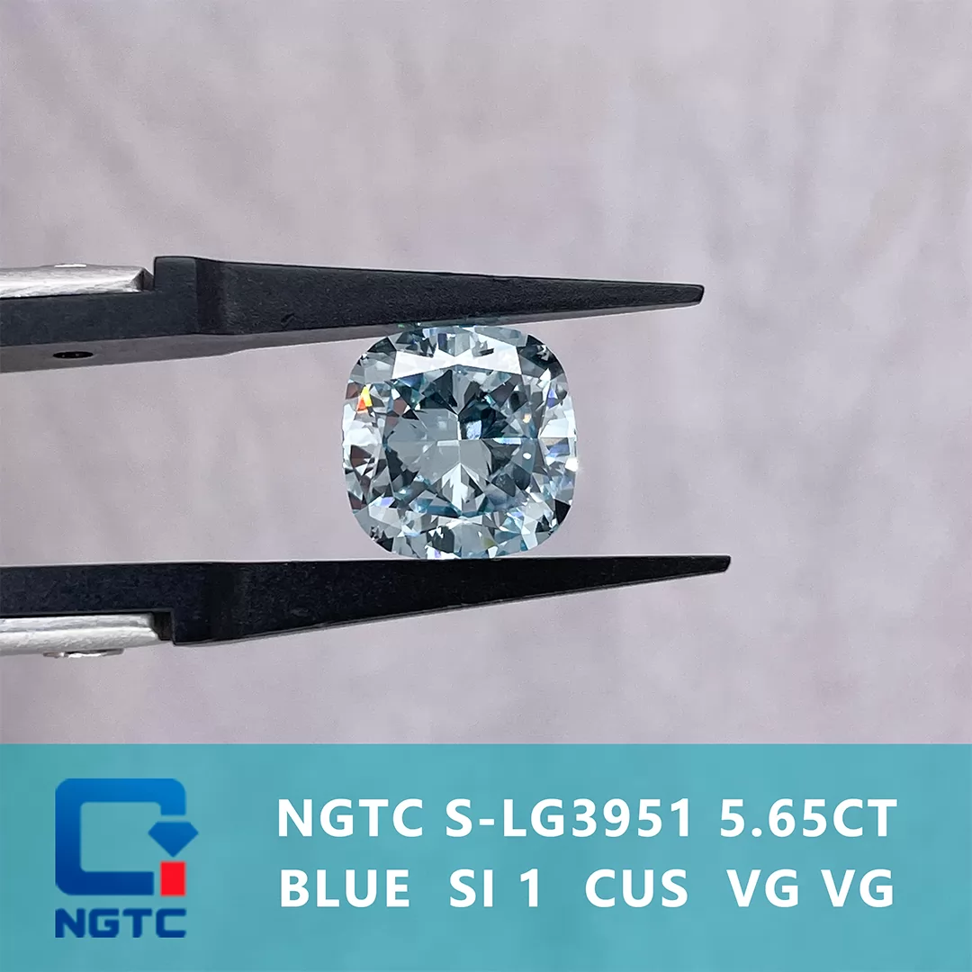 5.65ct Blue Color Cushion Cut Lab Grown Diamond