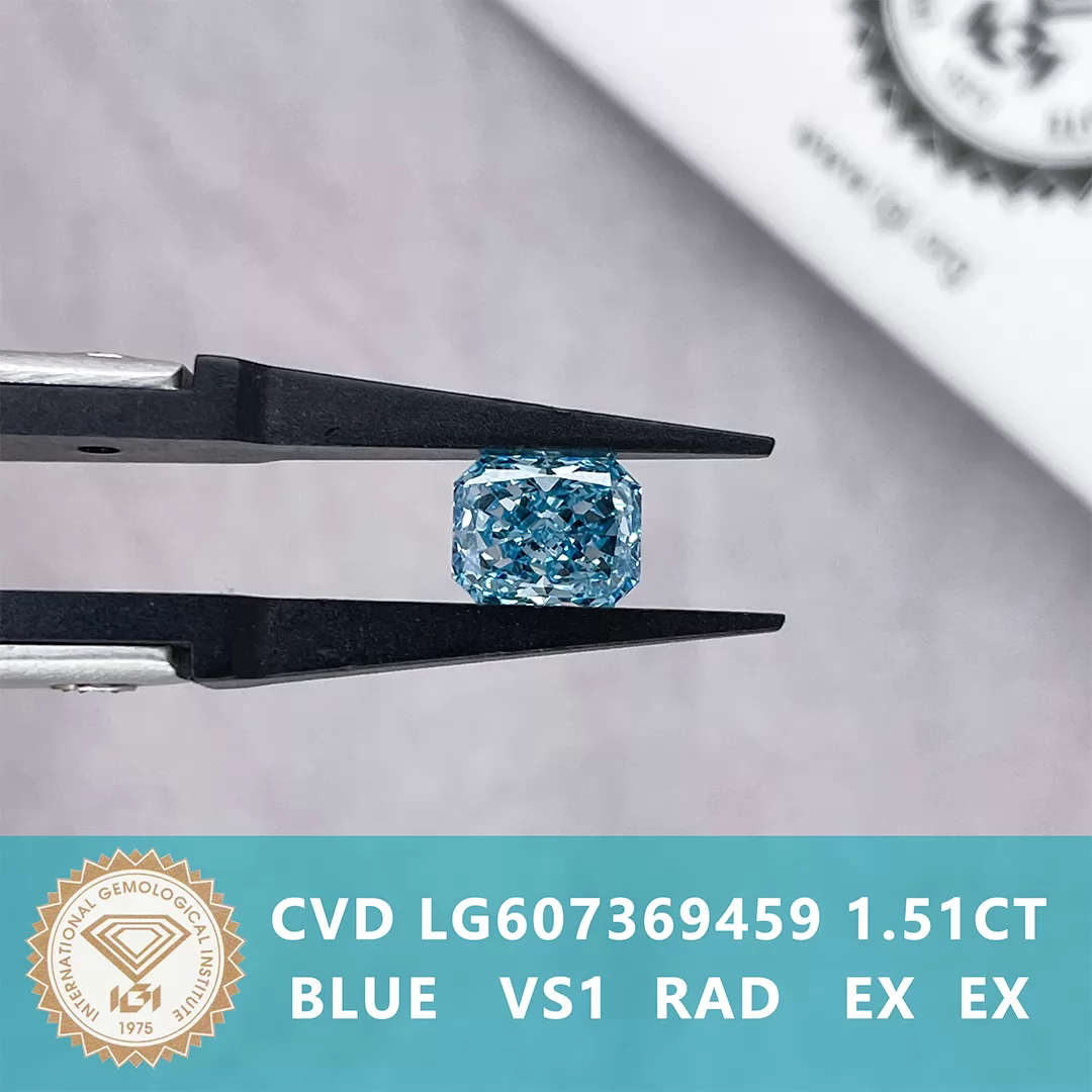 Blue Color 1.51ct Radiant Cut Lab Grown Diamond