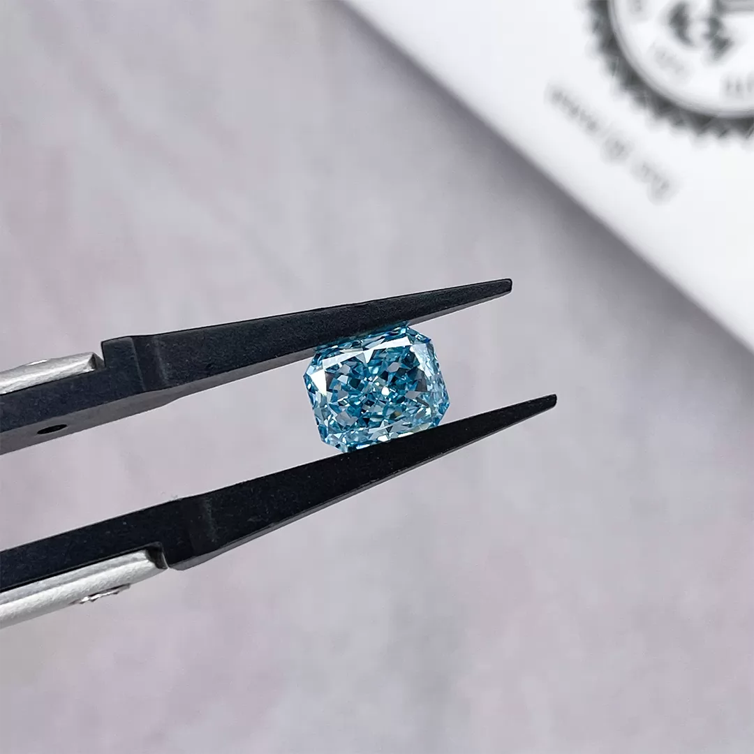Blue Color 1.51ct Radiant Cut Lab Grown Diamond