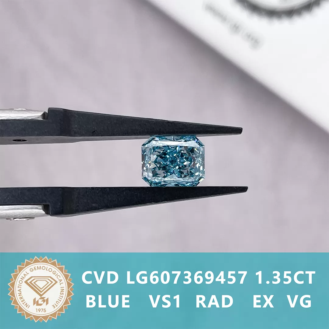 Blue Color 1.35ct Radiant Cut Lab Grown Diamond