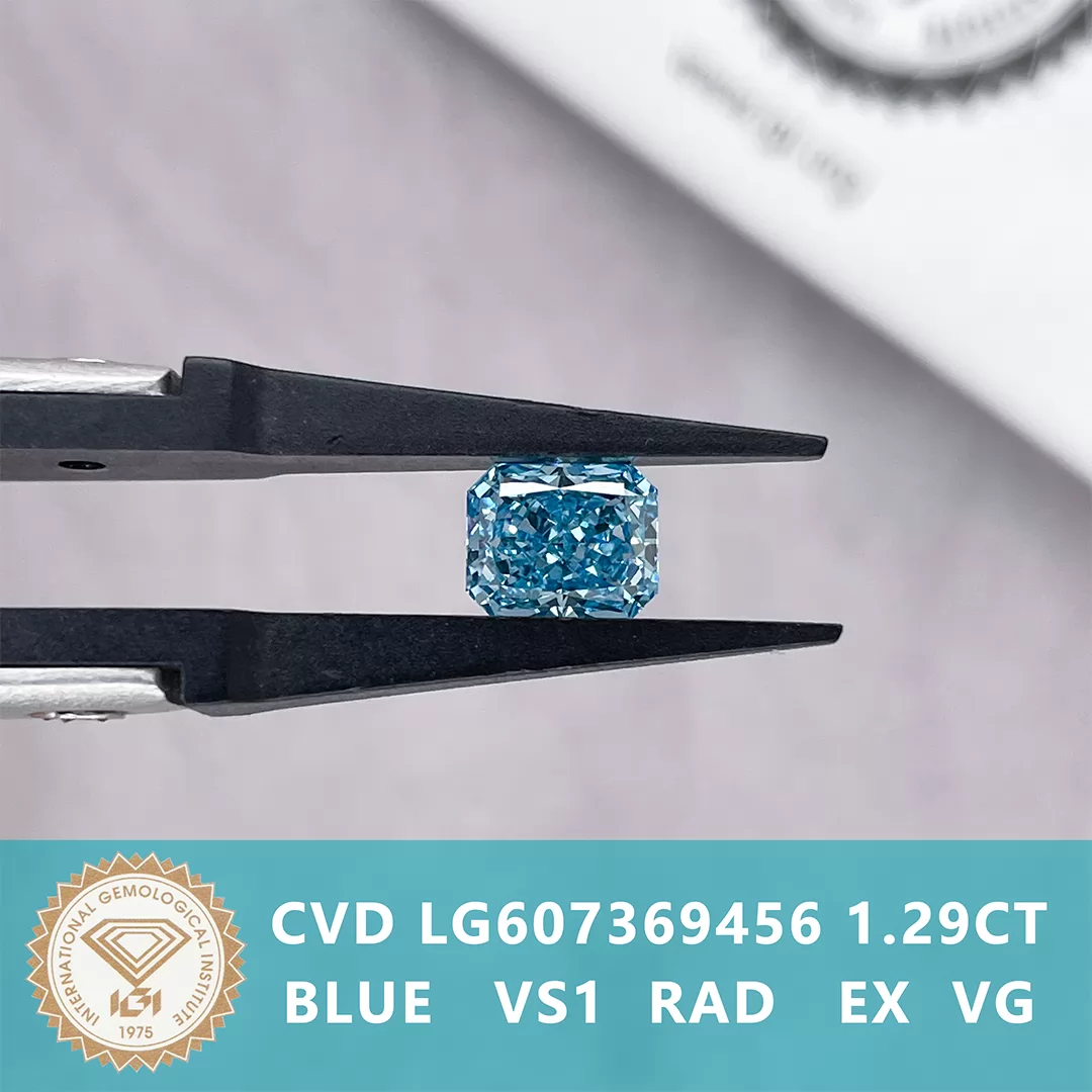 Blue Color 1.29ct Radiant Cut Lab Grown Diamond