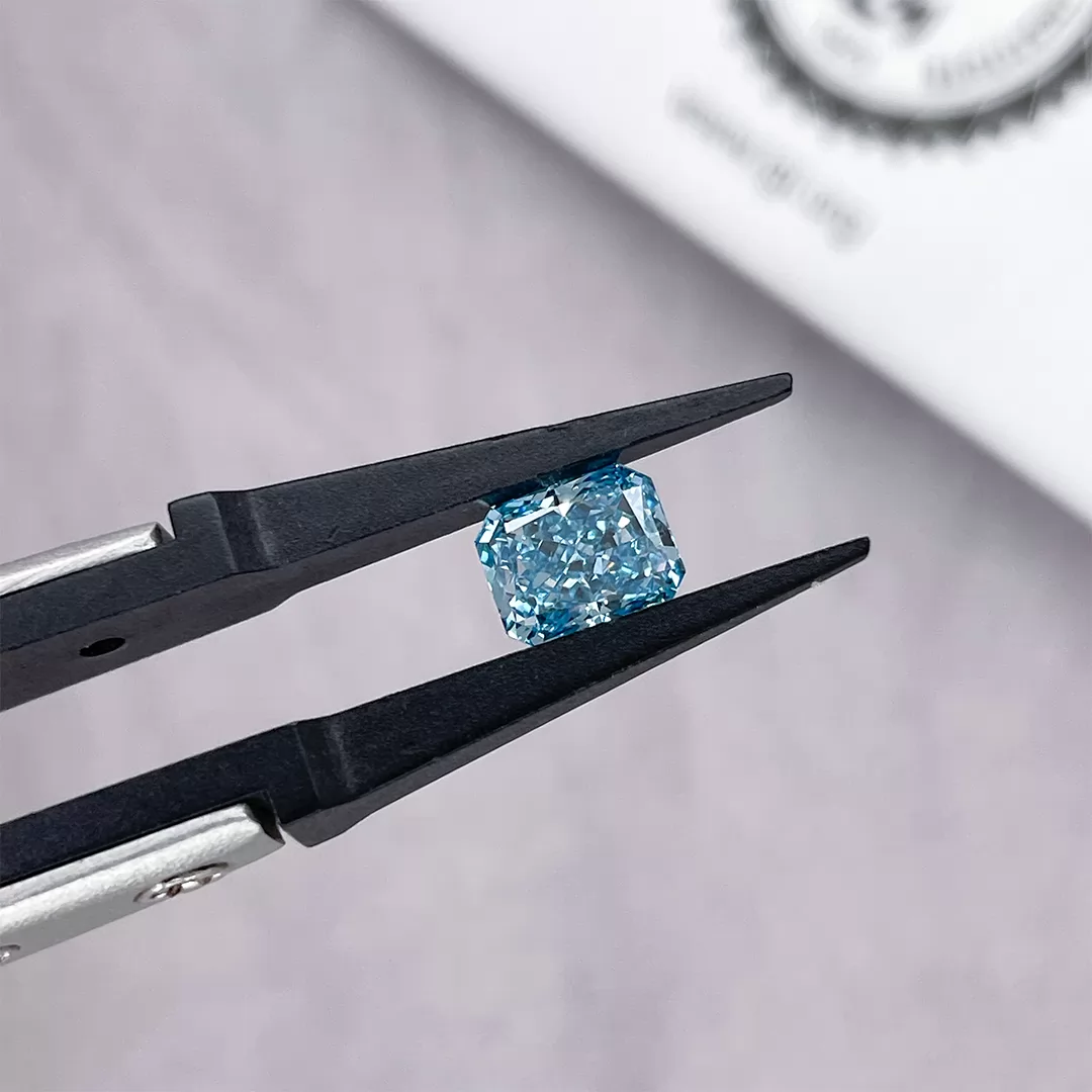 Blue Color 1.29ct Radiant Cut Lab Grown Diamond