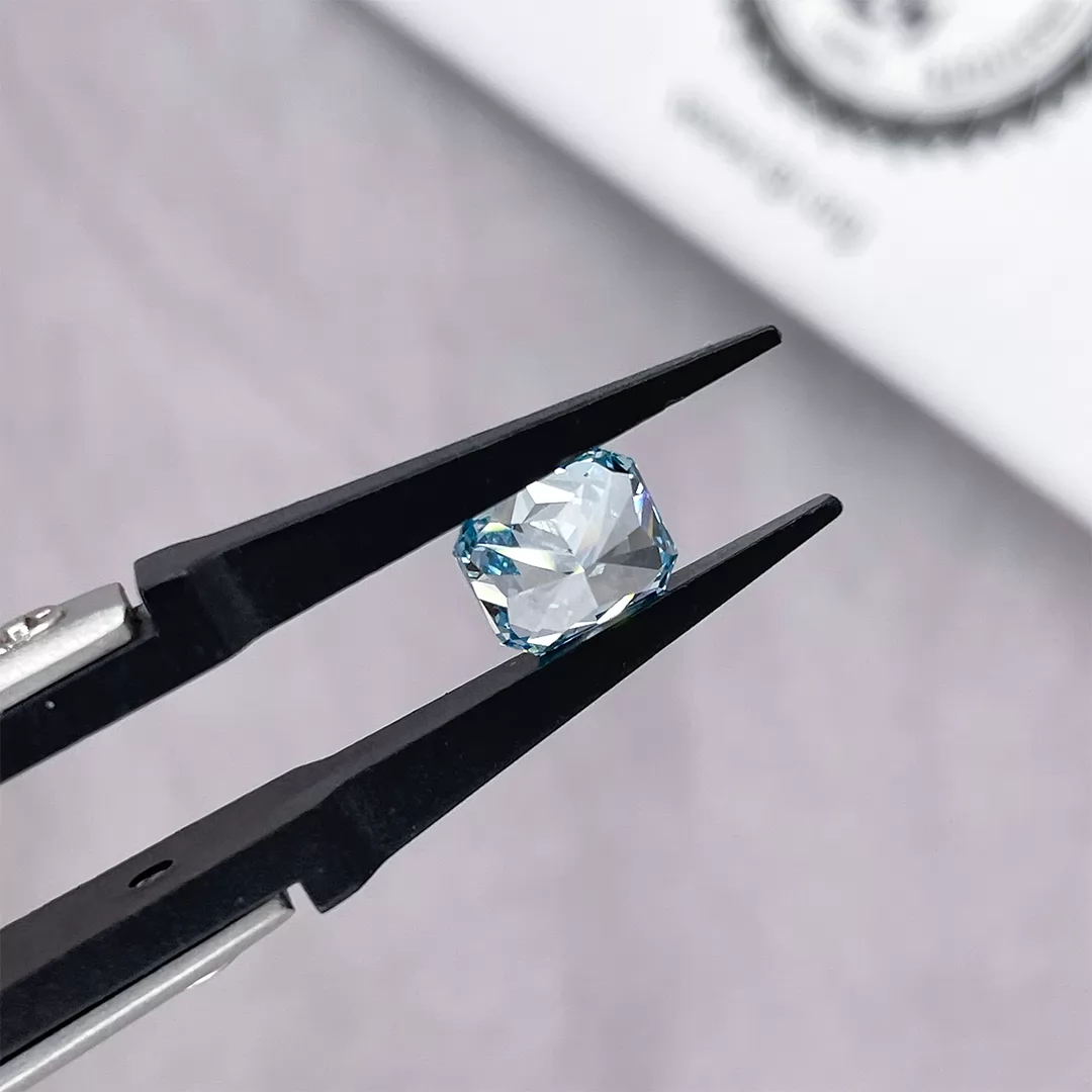 Blue Color 1.29ct Radiant Cut Lab Grown Diamond