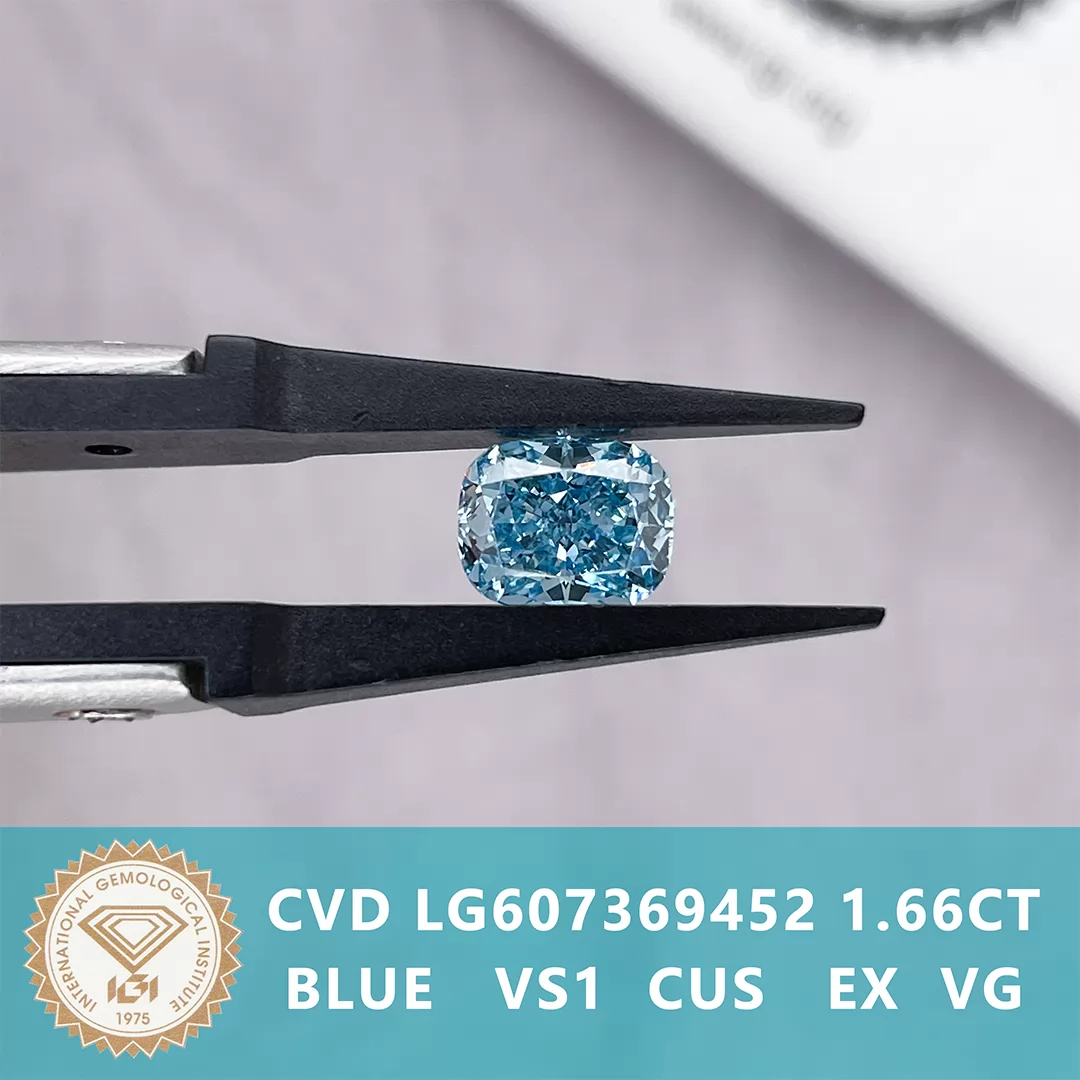 Blue Color 1.66ct Cushion Cut Lab Grown Diamond