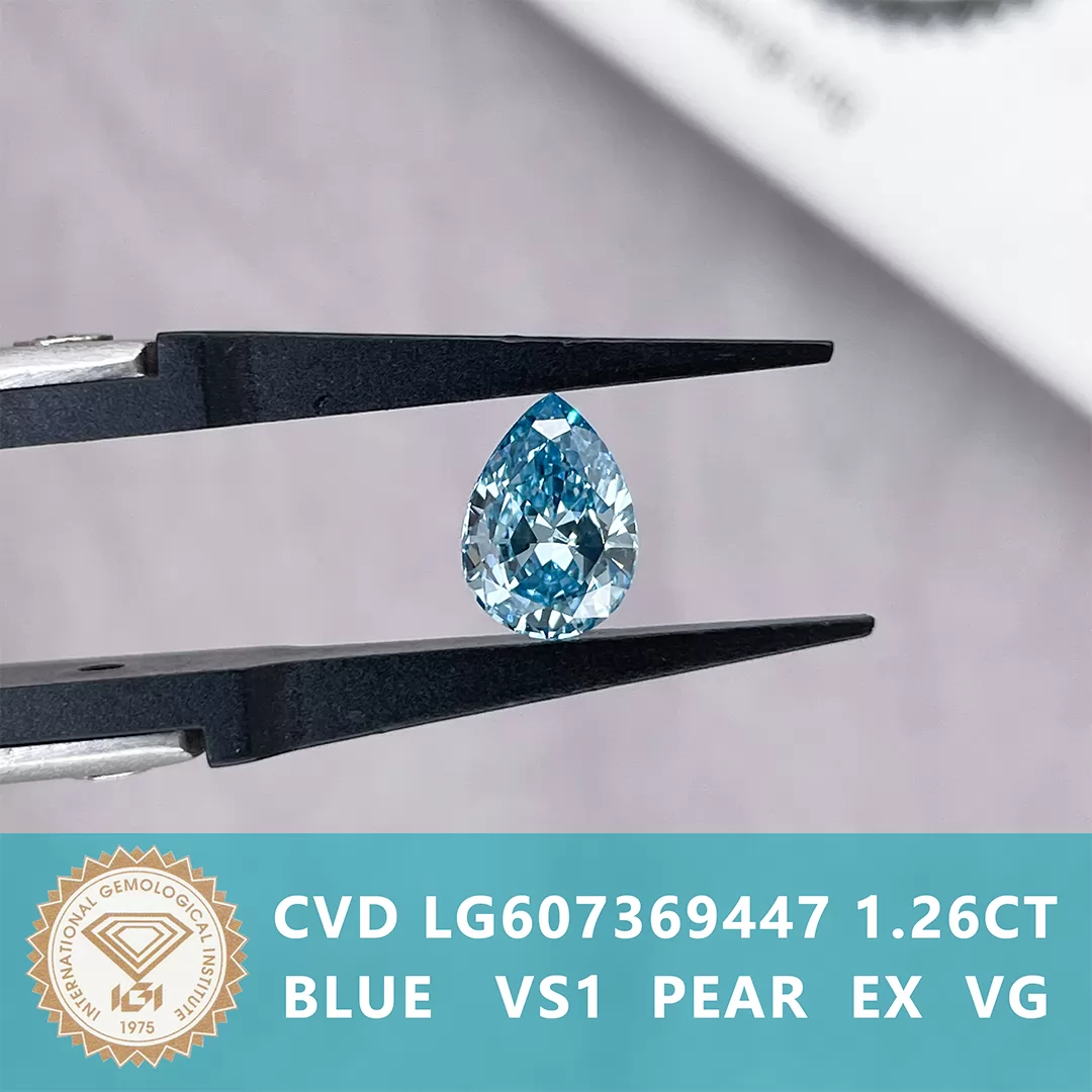 Blue Color 1.26ct Pear Cut Lab Grown Diamond