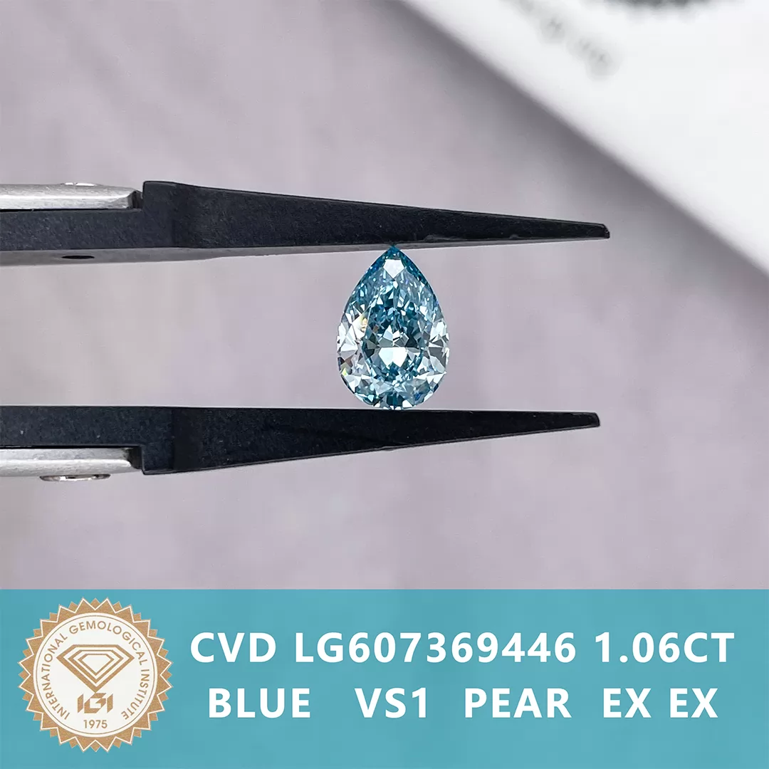 Blue Color 1.06ct Pear Cut Lab Grown Diamond