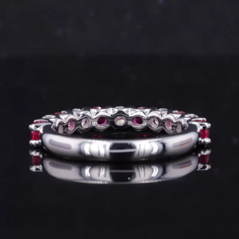 3mm Round Brilliant Cut Lab Grown Diamond & Lab Grown Ruby 18K White Gold Eleven Stone Diamond Ring