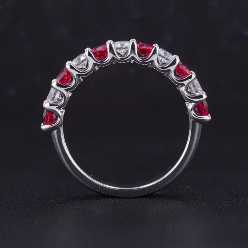 3mm Round Brilliant Cut Lab Grown Diamond & Lab Grown Ruby 18K White Gold Eleven Stone Diamond Ring