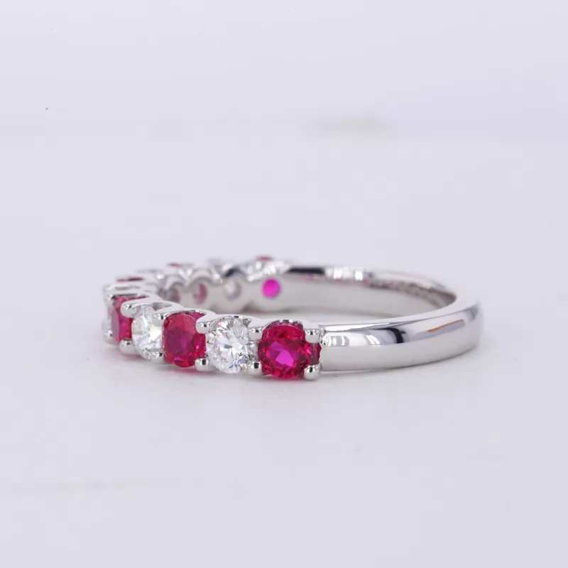 3mm Round Brilliant Cut Lab Grown Diamond & Lab Grown Ruby 18K White Gold Eleven Stone Diamond Ring