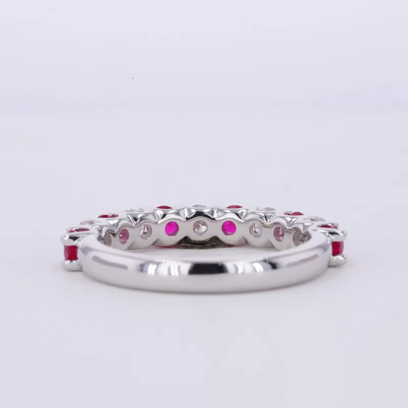 3mm Round Brilliant Cut Lab Grown Diamond & Lab Grown Ruby 18K White Gold Eleven Stone Diamond Ring