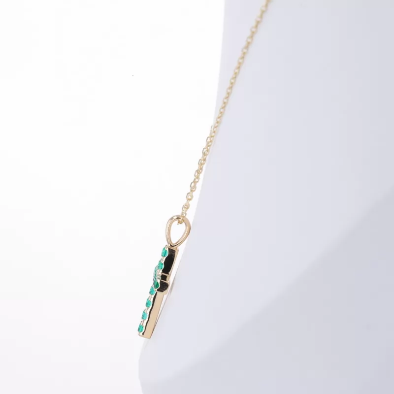 2mm Round Brilliant Cut Lab Grown Emerald 10K Yellow Gold Diamond Pendant Necklace