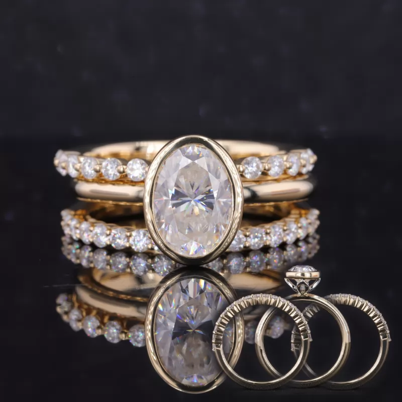 8×10mm Oval Cut Moissanite 14K Yellow Gold Stackable Rings