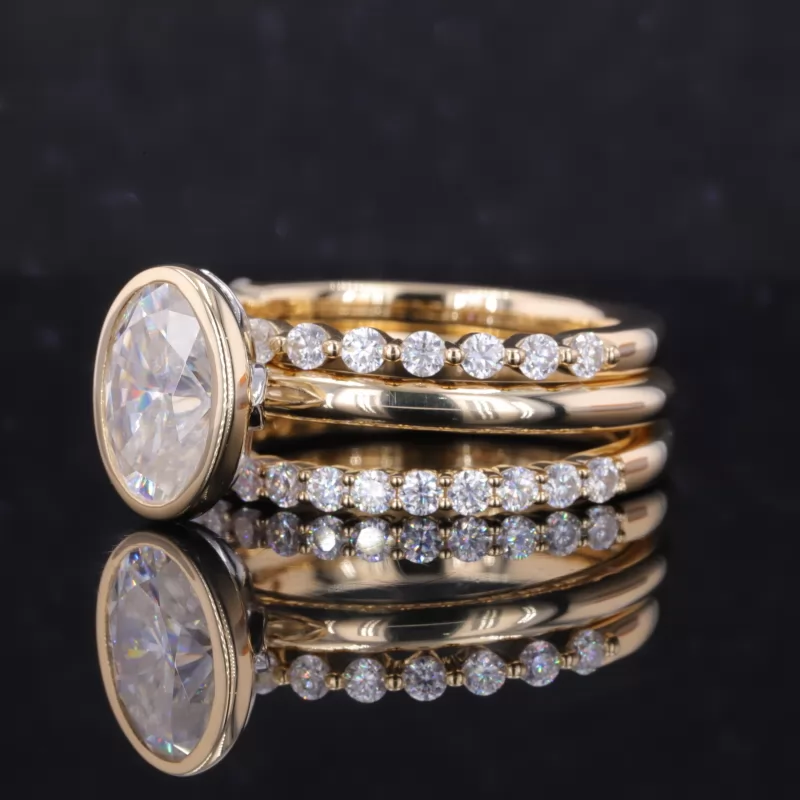 8×10mm Oval Cut Moissanite 14K Yellow Gold Stackable Rings