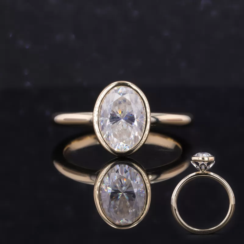 8×10mm Oval Cut Moissanite 14K Yellow Gold Stackable Rings