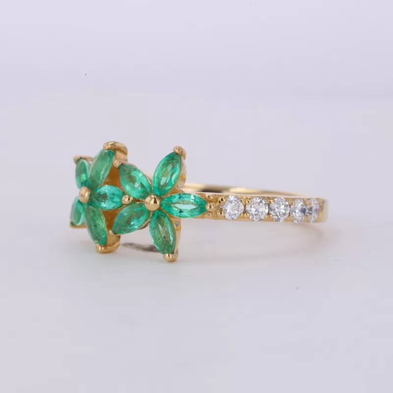 2×4mm Marquise Cut Lab Grown Emerald 18K Yellow Gold Vintage Engagement Ring