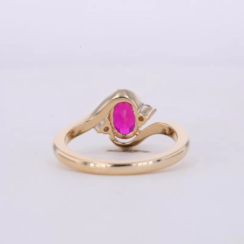 5×7mm Oval Cut Lab Grown Ruby With Side Moissanite 10K Yellow Gold Engagement Ring