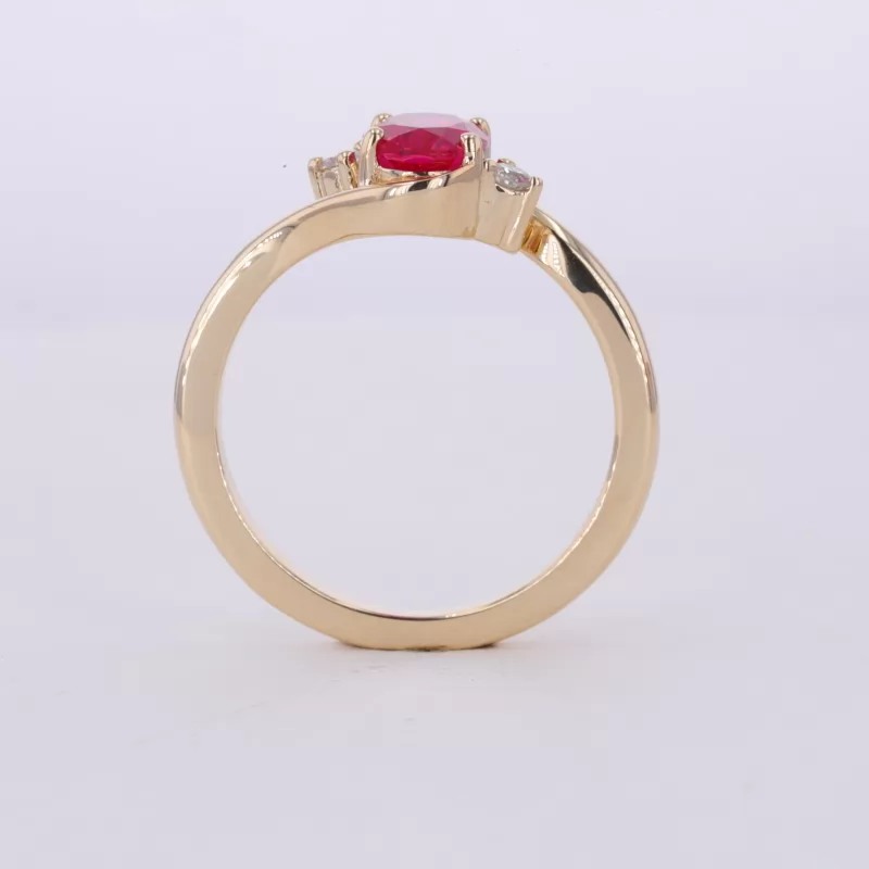 5×7mm Oval Cut Lab Grown Ruby With Side Moissanite 10K Yellow Gold Engagement Ring