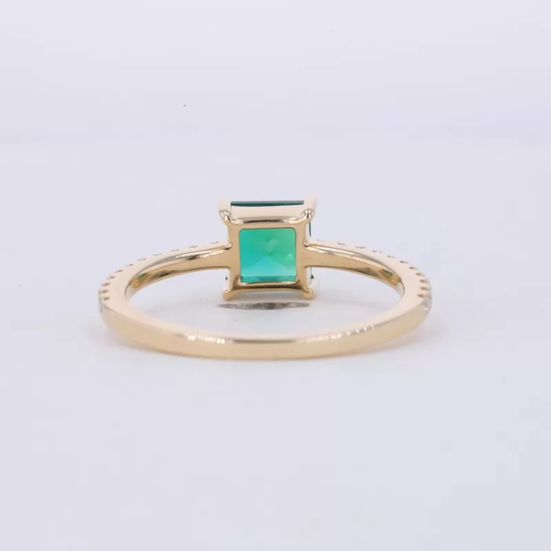 6×6mm Princess Cut Lab Grown Emerald 10K Yellow Gold Pave Engagement Ring