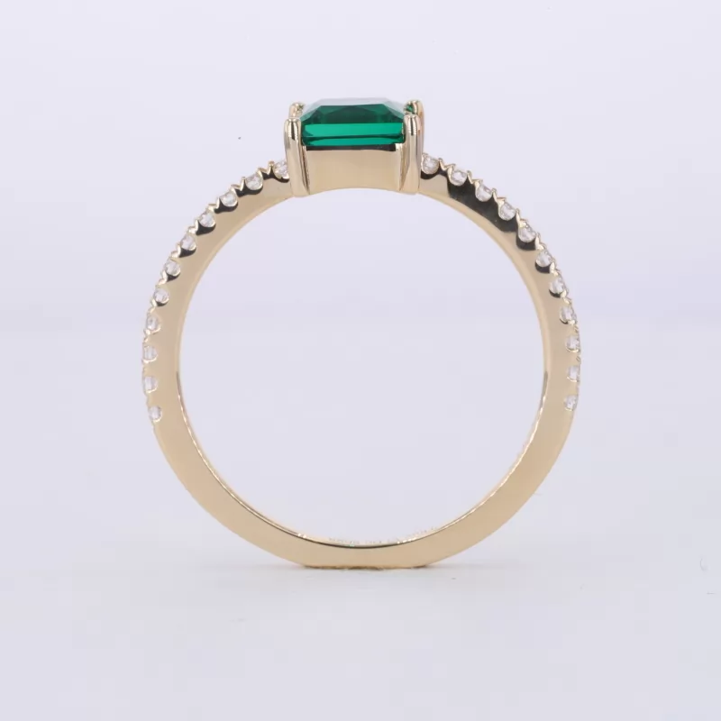 6×6mm Princess Cut Lab Grown Emerald 10K Yellow Gold Pave Engagement Ring