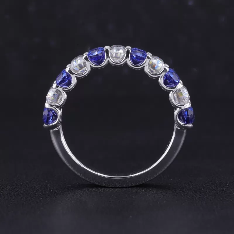 3×5mm Cushion Cut Moissanite & Lab Grown Sapphire 14K White Gold Eleven Stone Diamond Ring