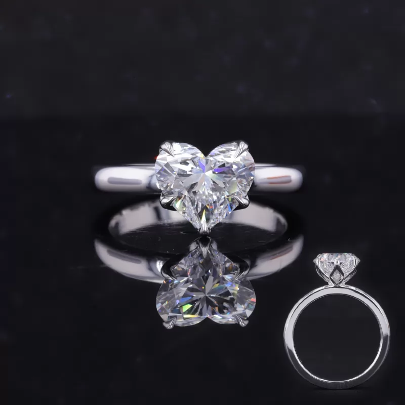 7.76×8.95mm Heart Cut Lab Grown Diamond 18K White Gold Solitaire Engagement Ring