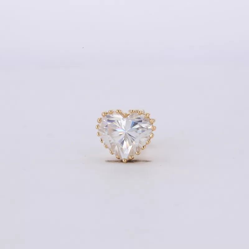 6.5×7.5mm Heart Cut Moissanite Bezel Set 18K Yellow Gold Diamond Stud Earring