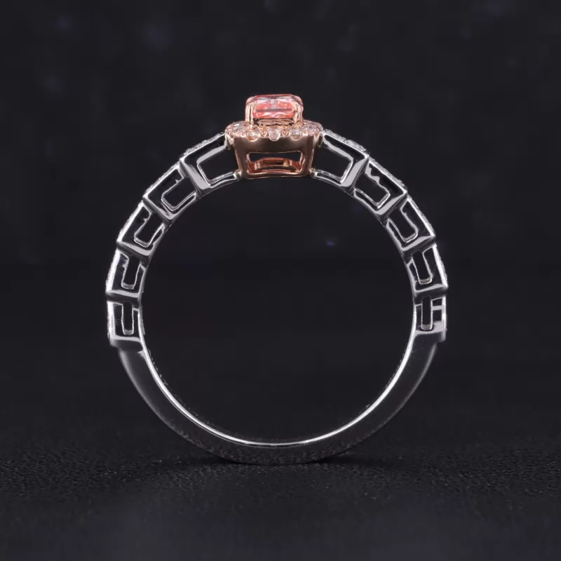 3.5×3.7mm Radiant Cut Pink Color Lab Grown Diamond 10K White Gold Halo Engagement Ring