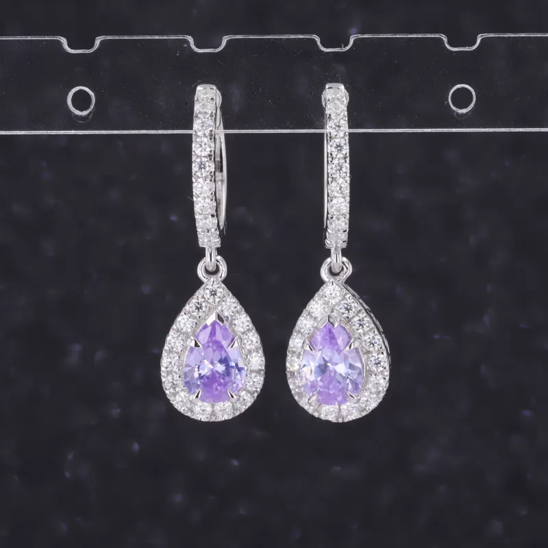 5×7mm Pear Cut Lavender Color Cubic Zirconia S925 Sterling Silver Diamond Earrings