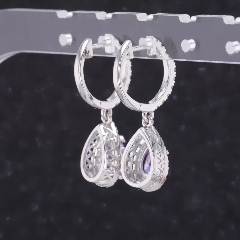 5×7mm Pear Cut Lavender Color Cubic Zirconia S925 Sterling Silver Diamond Earrings