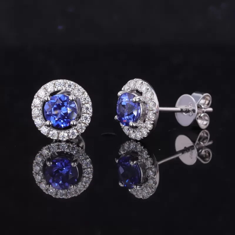 4mm & 4.5mm Round Brilliant Cut Lab Gemstones 14K Gold Diamond Stud Earrings