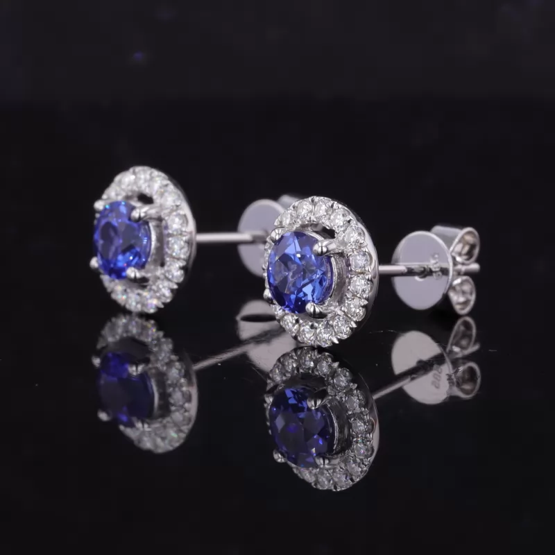 4mm & 4.5mm Round Brilliant Cut Lab Gemstones 14K Gold Diamond Stud Earrings