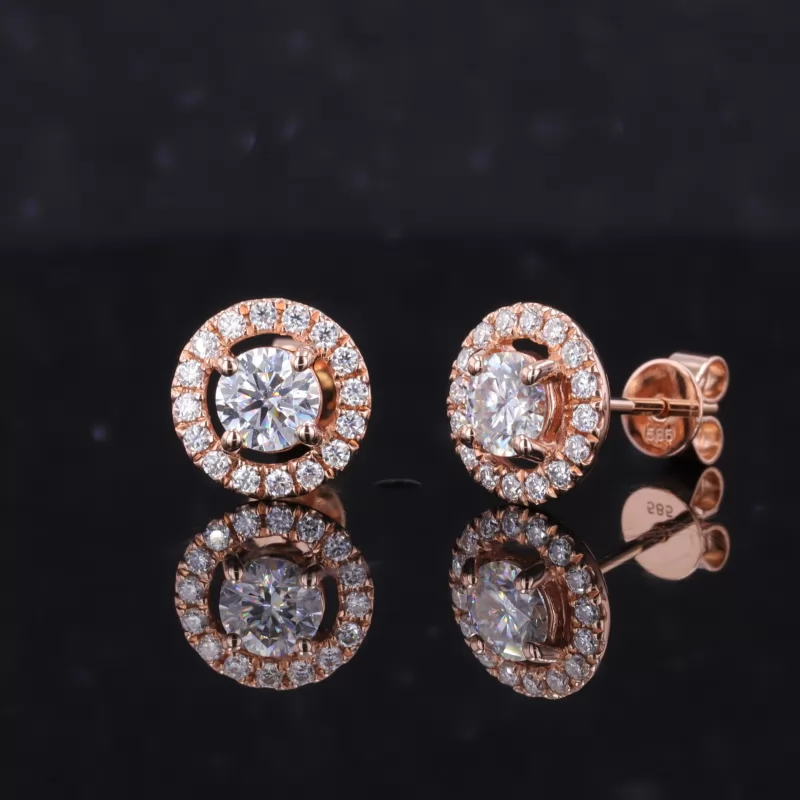 4mm & 4.5mm Round Brilliant Cut Lab Gemstones 14K Gold Diamond Stud Earrings