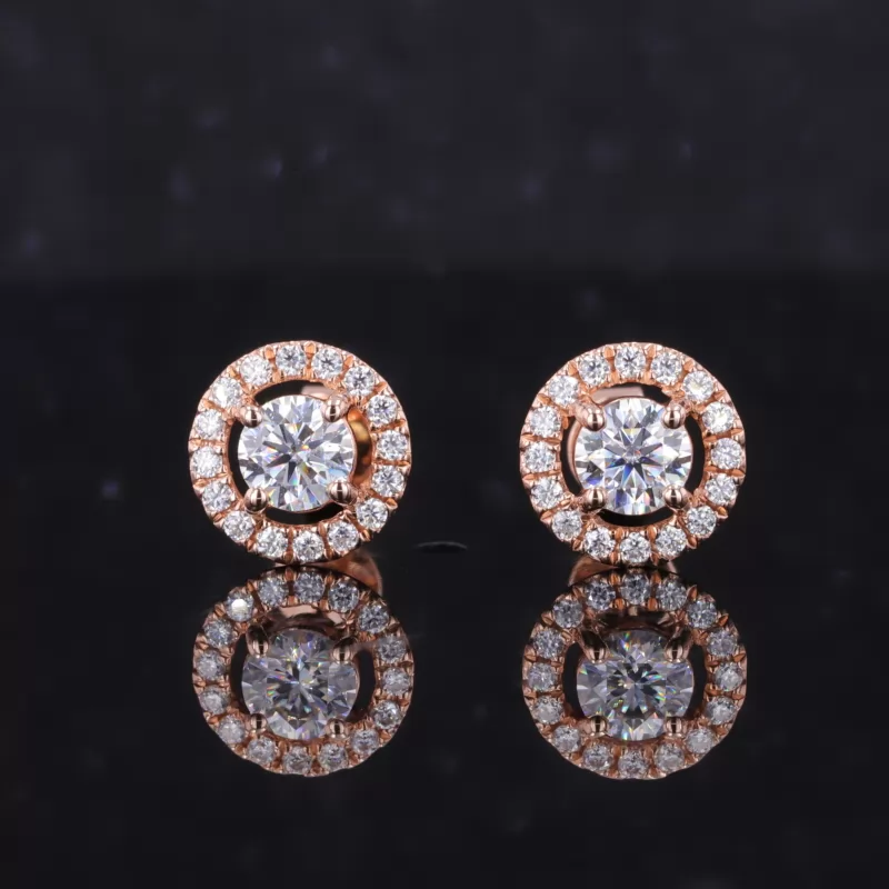 4mm & 4.5mm Round Brilliant Cut Lab Gemstones 14K Gold Diamond Stud Earrings