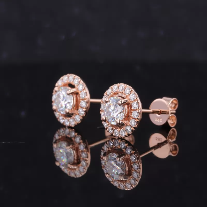 4mm & 4.5mm Round Brilliant Cut Lab Gemstones 14K Gold Diamond Stud Earrings