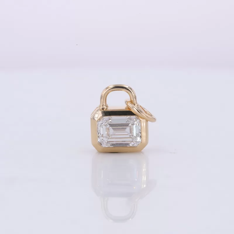 6.65×4.85mm Octagon Emerald Cut Lab Grown Diamond 14K Yellow Gold Diamond Pendant